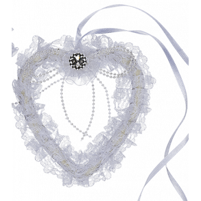 Hjerte i hvid blonde 12x11 cm med rund sten