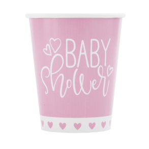 Pappmuggar till babyshower rosa 8 stycken