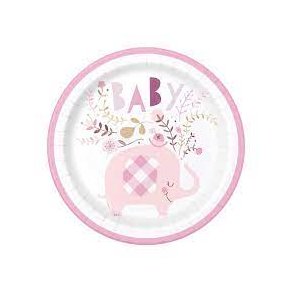 Babyshower elefant tallerkener i lyserd