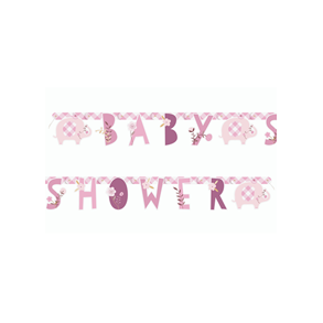 Babyshower Karton banner med elefant lyserd