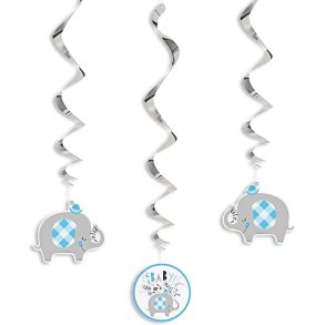 Baby shower swirls med elefant ljusbl