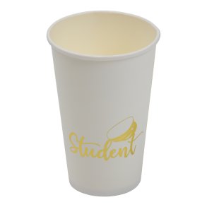 Student kopper i hvid m. guldprint 50cl