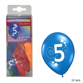 Ballong   30 cm med nummer 5, 10 st