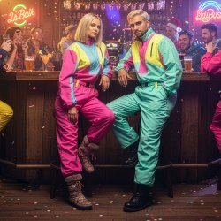 Ski Suit Snow Glow Dude i neon 80-talsstil.