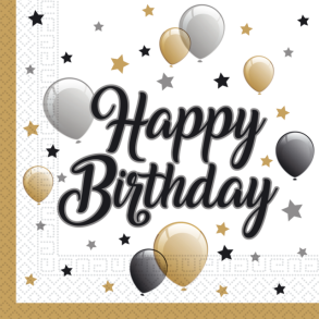 Happy Birthday servetter med ballong och text