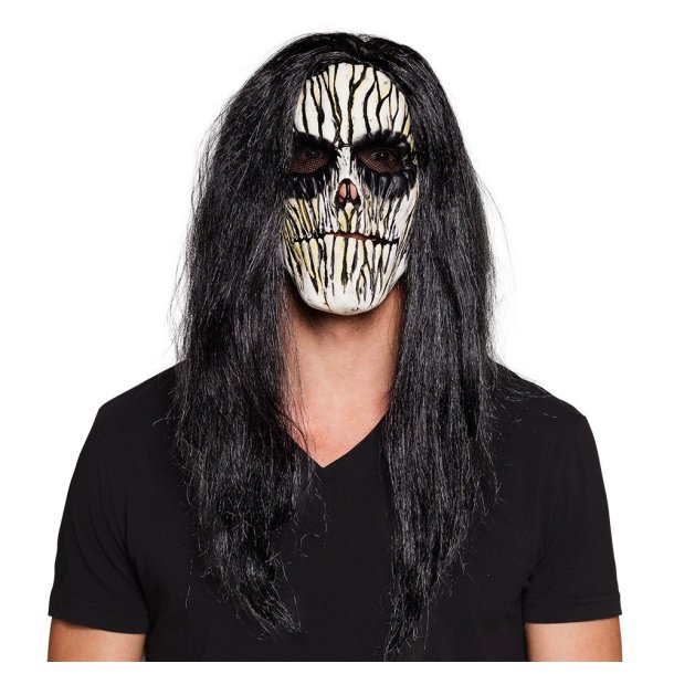 Skelettmask med lngt svart hr