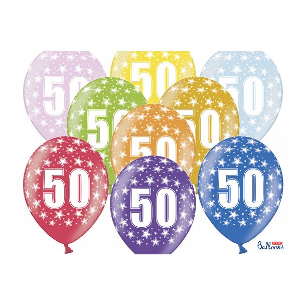 Ballong Metallic  30 cm med nummer 50, 6 st