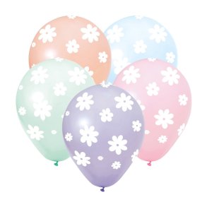 Balloner i pastelfarver med hvide blomster