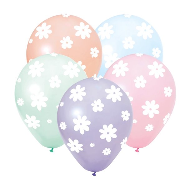 Balloner i pastelfarver med hvide blomster