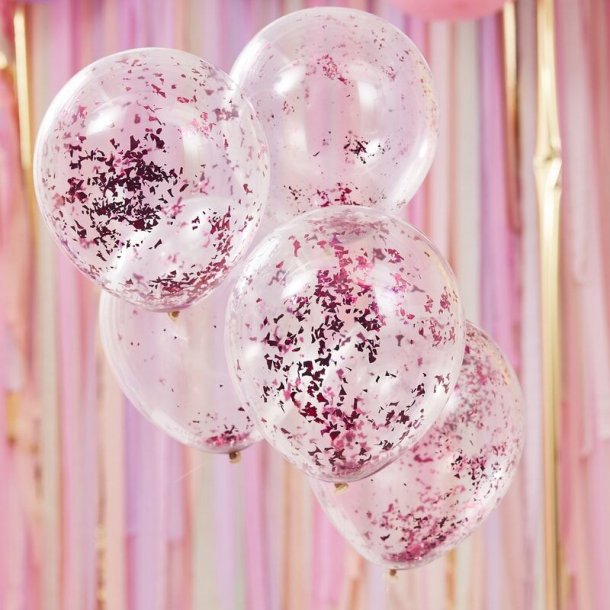 Ballong transparent med konfetti Pink