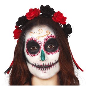 Day of the dead hrbjle med blomster i sort-rd