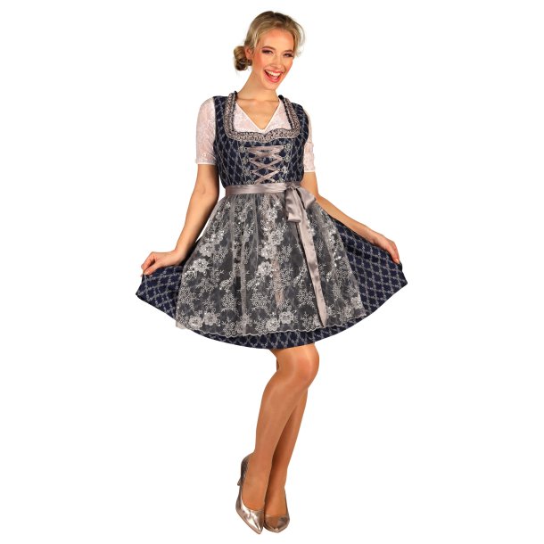 Dirndl Viktoria - Bl/slv Kort Oktoberfest kjole
