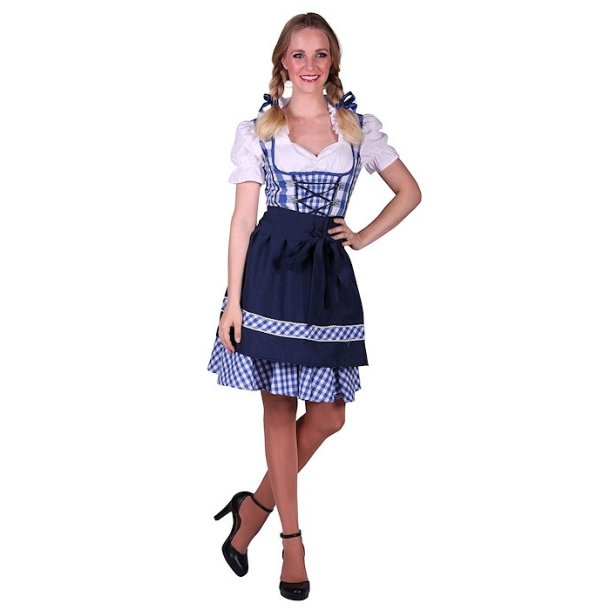 Edelweiss oktoberfest kjole - hvid og bl