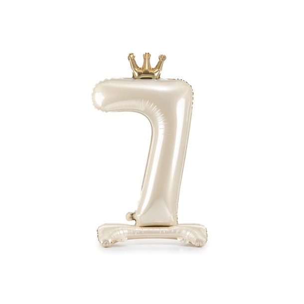 Standing foil balloon number ''7'', 84 cm, light cream