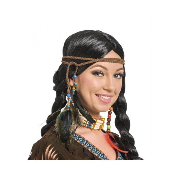 Indianer pandebnd i flettet snor med perler