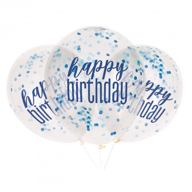 Happy birthday balloner med konfetti i bl