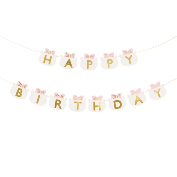 Katt "Happy Birthday" kartongbanderoll Rosa