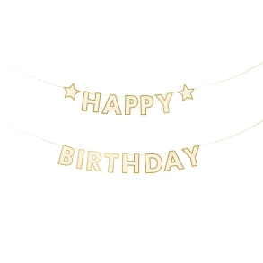Vit/guld Happy Birthday-banner