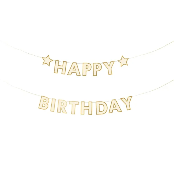 Hvid/guld Happy birthday Banner
