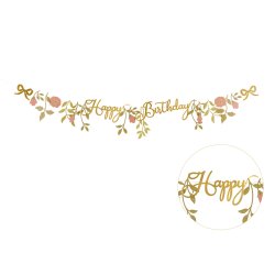 Happy Birthday girlang i guld och blommor