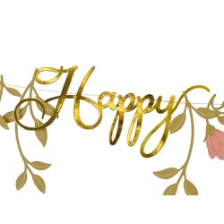 Happy Birthday girlang i guld och blommor