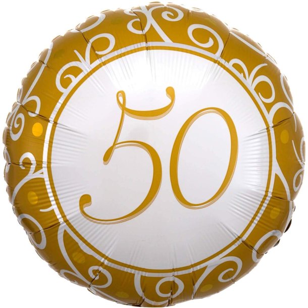 Folie Ballon i hvid-guld 50
