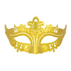 �jenmaske i guld med ornament og glitter