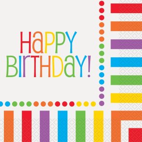 Happy Birthday servetter med frgglad text