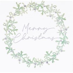 Julservett i vitt med grn julkrans