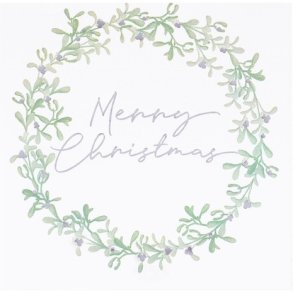 Juleserviet i hvid med grn julekrans