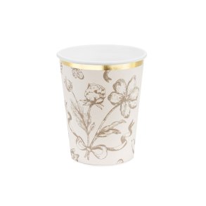 Cremefarvet kopper med Blomsterprint