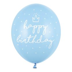 Balloner bl med Happy birthday og krone