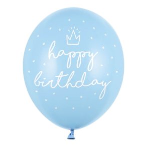 Balloner bl med Happy birthday og krone