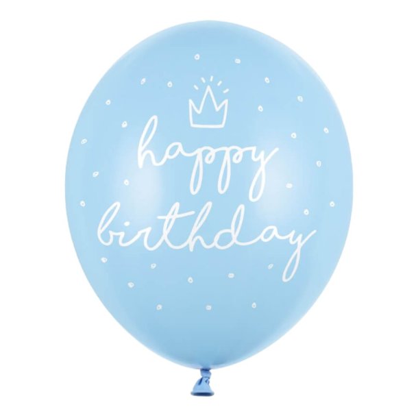 Balloner bl med Happy birthday og krone