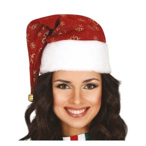 Nissehue i rd med guldfarvet snefnug