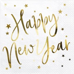Nytrs servietter Happy new year i hvid