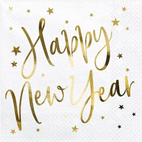 Nytrs servietter Happy new year i hvid