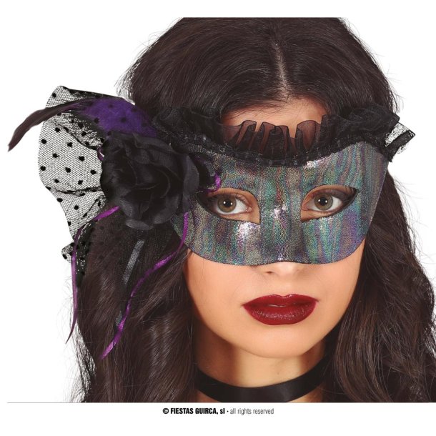 Silver �gonmask med Blomma &amp; Fj�drar
