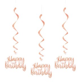 Happy Birthday Swirls 3 stk ROSEGOLD