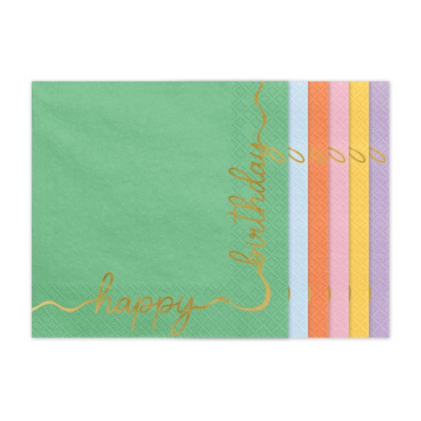 Happy Birthday servietter - Pastel mix