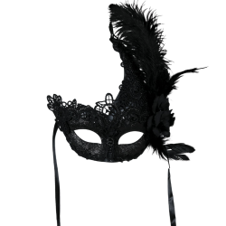 Sort blonde maske med fjer og blomst 