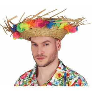 Strandhat med stofblomster