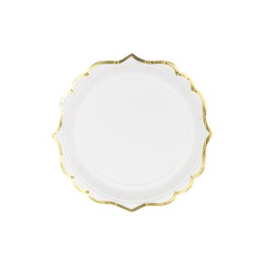 Tallerkener i hvid med guldfarvet kant