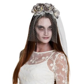 Halloween brud h�rb�jle med roser og kranier