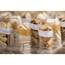 Satinbnd med bryllupsprint - Guld og Hvid