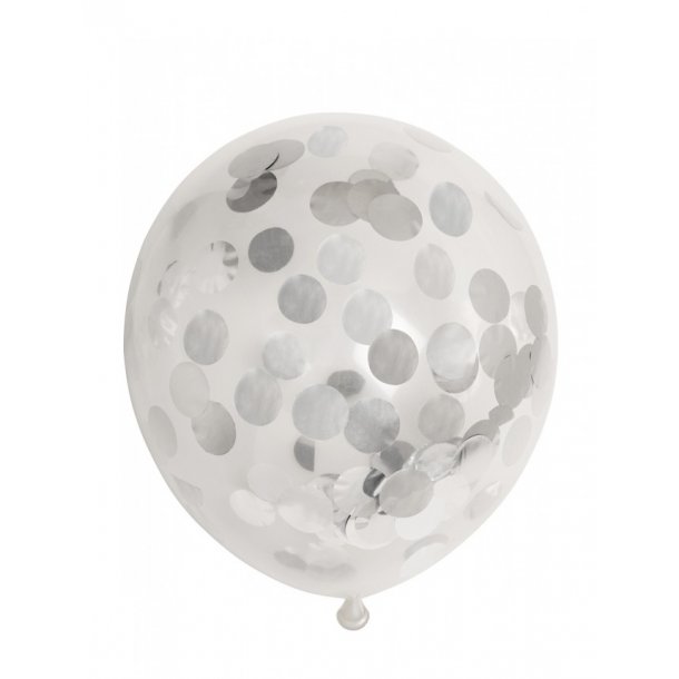Ballong transparent med rund silver konfetti
