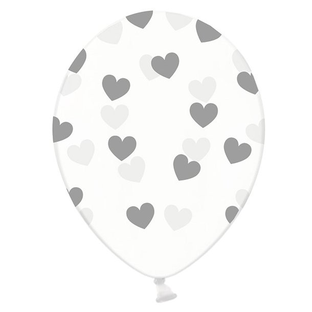 Ballon transparent med slvfarvet hjerter 
