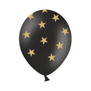 Ballon 30 cm Sort med Stjerner