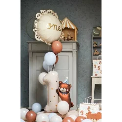 1 r Tal Balloon - Brun nallebjrn med bl hatt