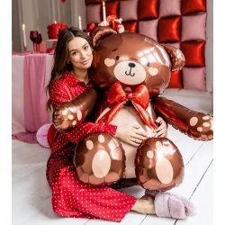 Folieballong Nallebjrn med rd rosett XL